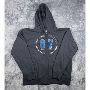Aeropostale Mens 87 Athletic Div Full Zip Hoodie Black Large NYC USA Graphic